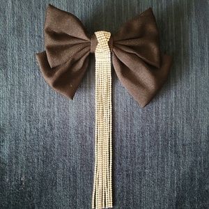 Black Hair Clamp Bow with Rhinestone Crystals